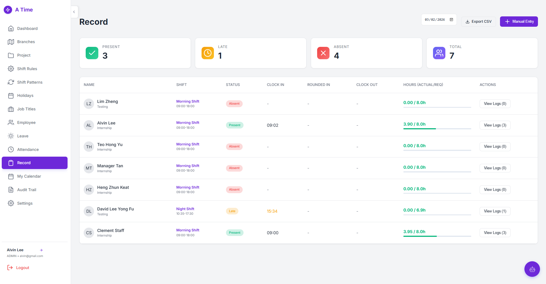 Digital attendance records and audit logs for compliance